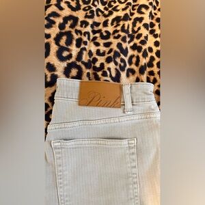 VICTORIA SECRET PINK GREY STRIPED DENIM BY PINK MID-RISE BAGGY WIDE-LEG JEANS